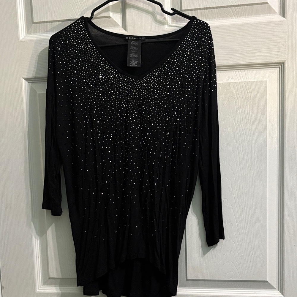 Black Rhinestone Embellished Women's Top